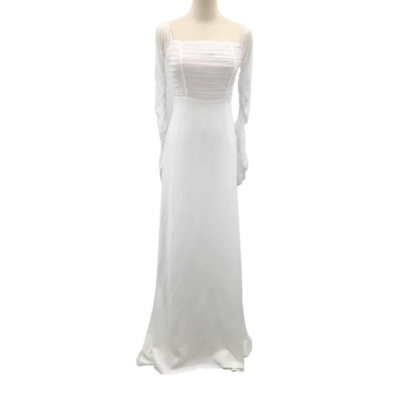 LULU'S S Elegant Eternity White Mesh Ruched Off-the-Shoulder Maxi Dress NEW B114 - Picture 4 of 8